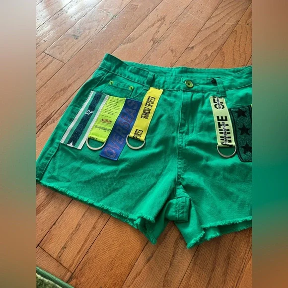 Green Denim Shorts with Colorful Straps - Picture 3 of 3